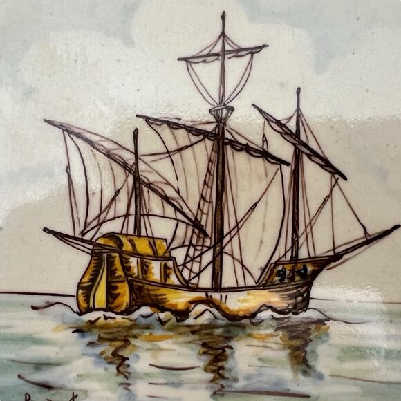 Portuguese Tile Ship Caravela Secula Handpainted Battistini de Maria de Portugal - Picture 8 of 12